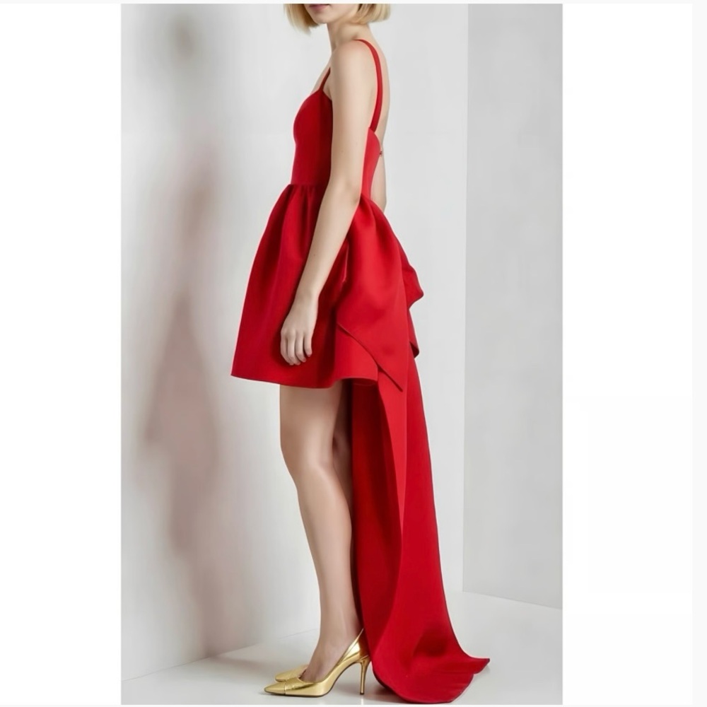Sachin + Babi Blaine Bow Train Mini Dress | red | size 0 - Picture 3 of 13